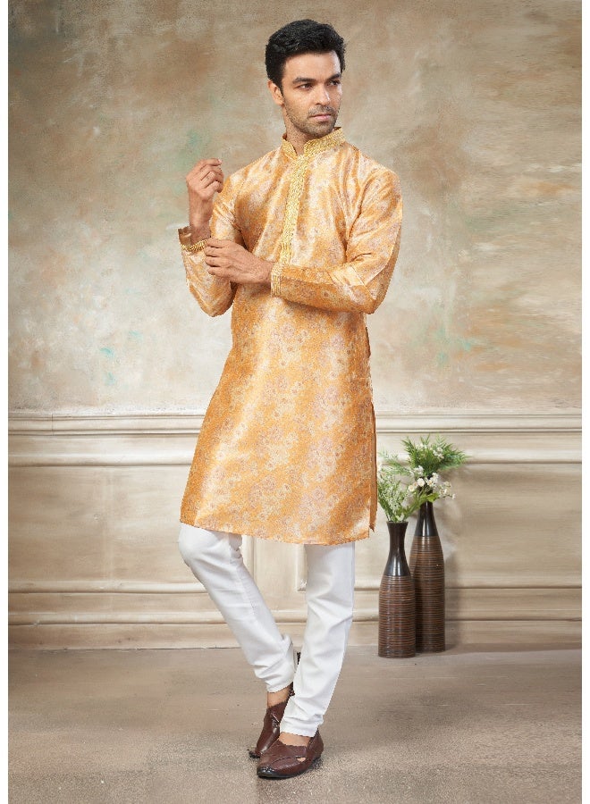 OUTLUK Yellow Silk Kurta for Men - Image 3